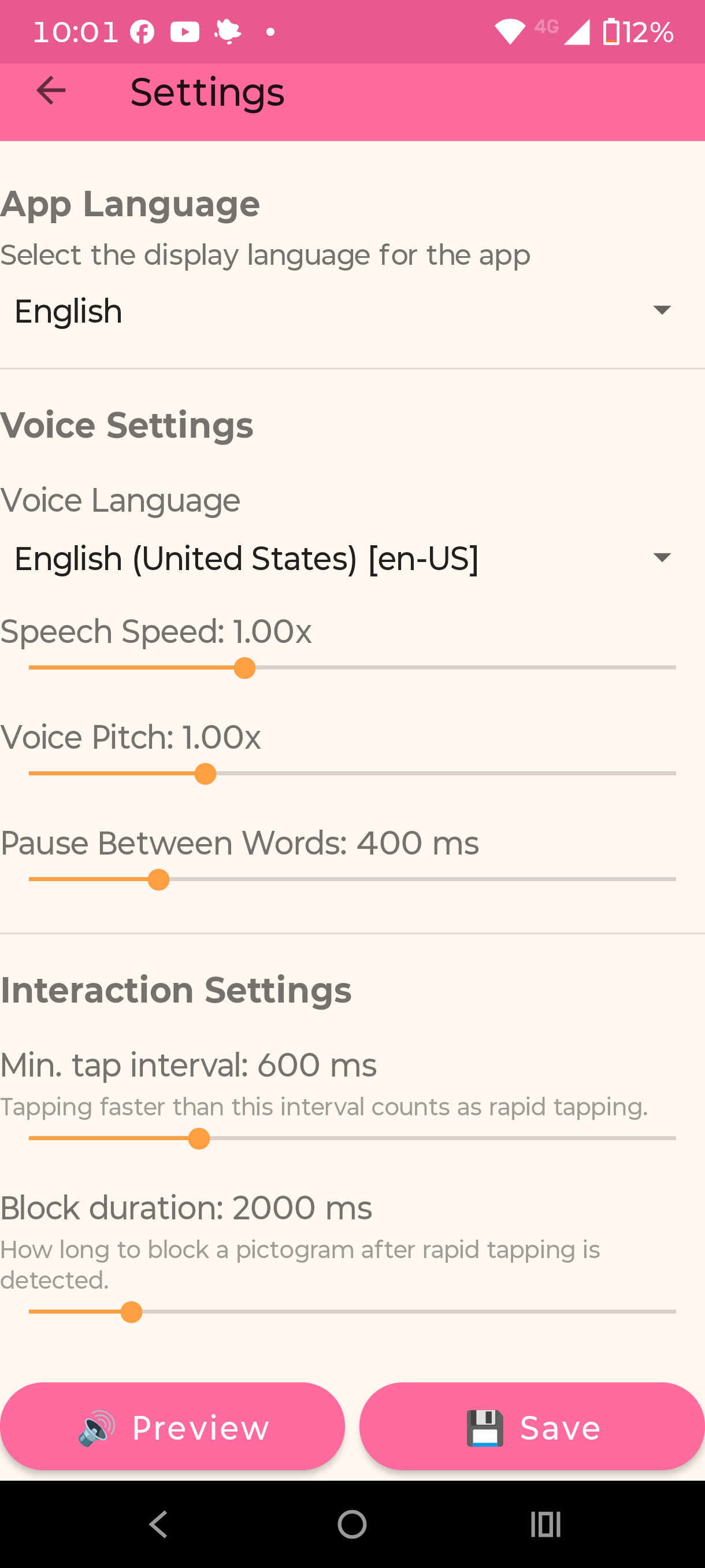 Settings screen screenshot